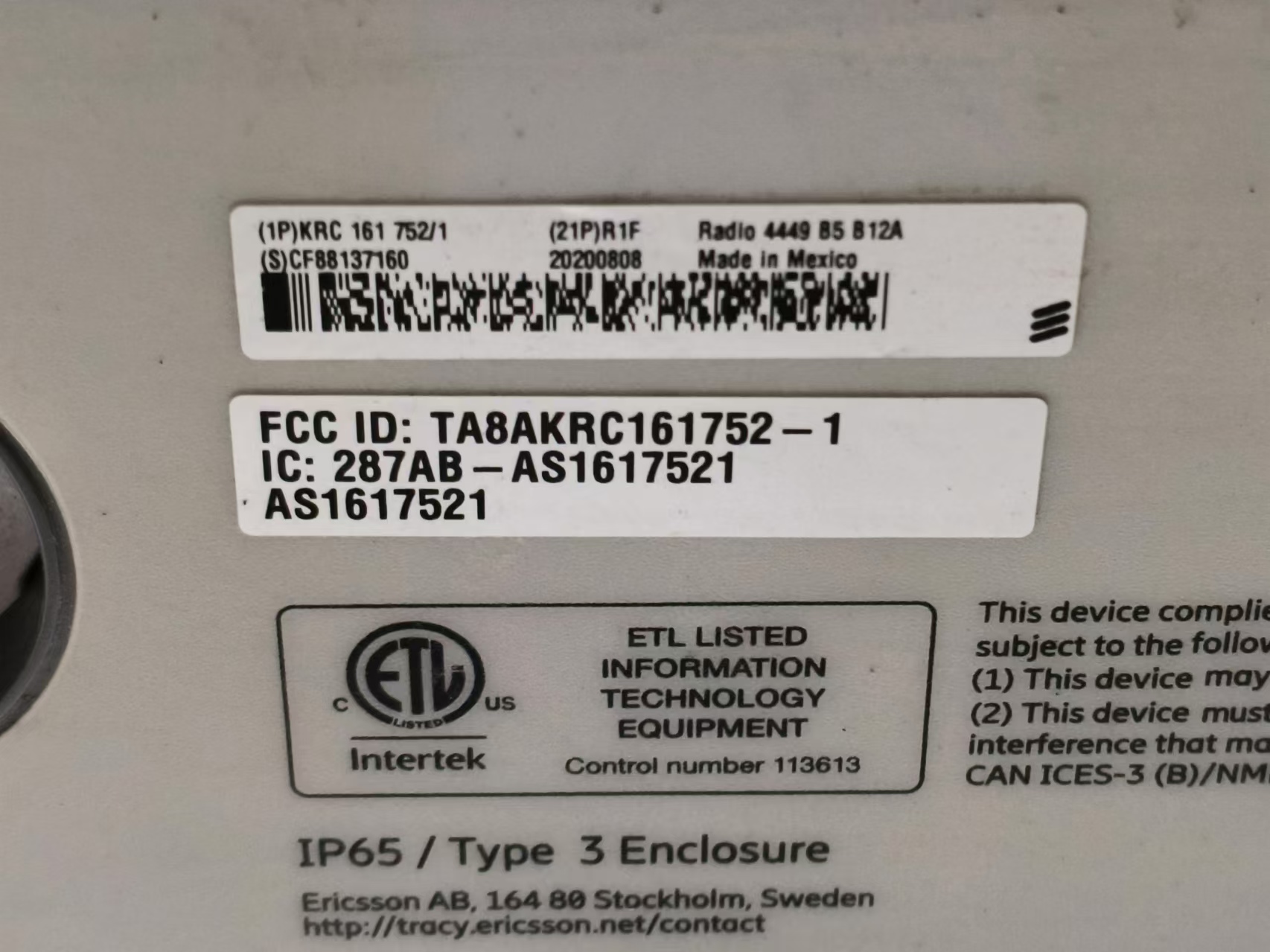 Ericsson Radio 4449 B5 B12A KRC 161 752/1
